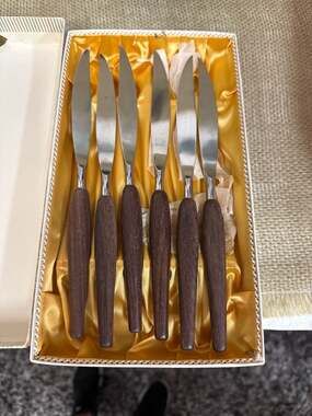 Vintage Peaso Solingen Germany 6-Piece Steak Knife Set Jacaranda Wood Handles